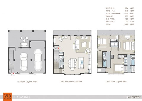 Floor plan for 3 beds, 2.5 baths, 1722 sqft